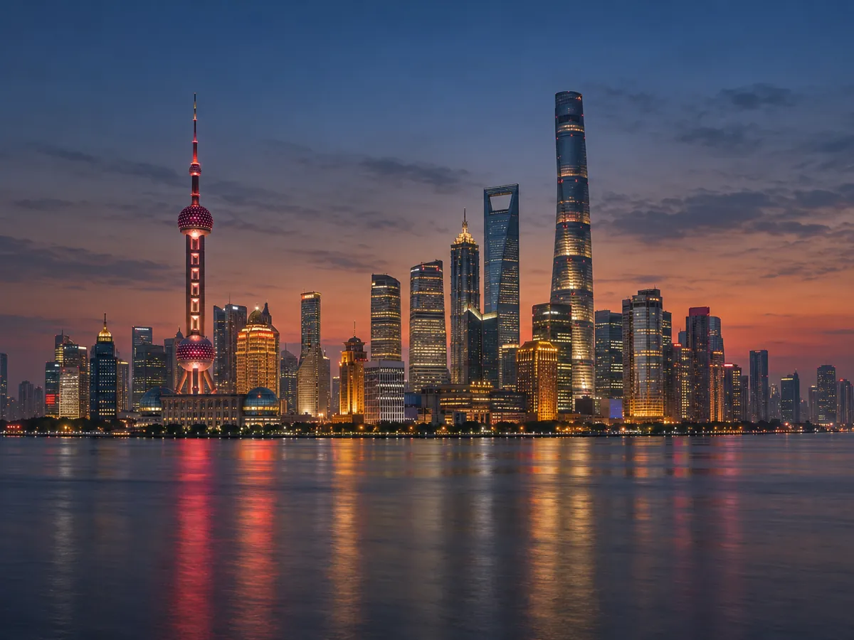 Shanghai Lujiazui skyline at blue hour